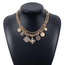 occidental style medium hollow eyes necklace  embed pendant chain woman