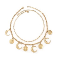 occidental style retro sun Moon necklace  samll personality chain Double layer..