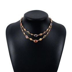  medium trend ethnic style diamond Double layer necklace  woman chain