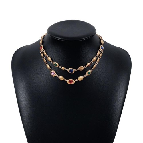  medium trend ethnic style diamond Double layer necklace  woman chain