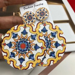 earrings big ceramic pattern big earrings Earring Bohemia
