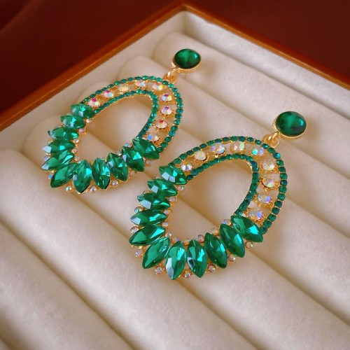 retro diamond Oval silver earrings samll high temperament geometry Earring 
