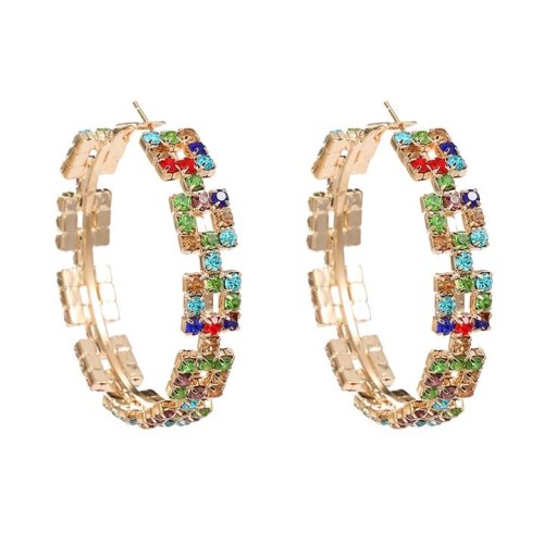 earrings super claw chain Rhinestone circle occidental style earrings woman multilayer square fully-jewelled ba