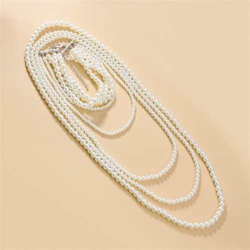  multilayer long style imitate Pearl necklace four woman banquet occidental style sweater chain