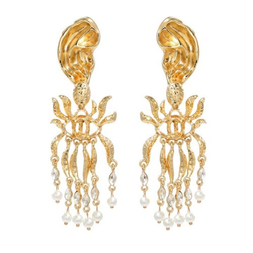 medium earrings occidental style retro Earring woman exaggerating Alloy imitate Pearl tasselearrings