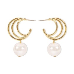 E Metal temperament hollow Pearl earrings  samll fashion Irregular geometry ea..
