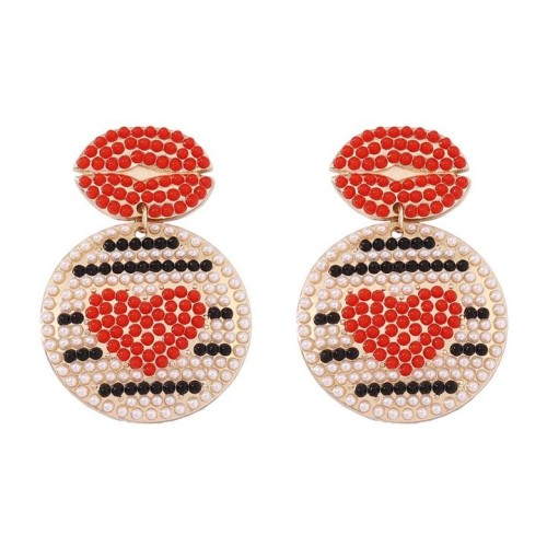 occidental style fashion exaggerating love lips imitate Pearl lady pendant personality Round geometry creative 