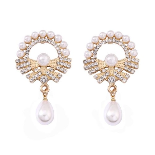 occidental style geometry embed Rhinestone geometry fashion pendant Pearl personality creative lady Earring