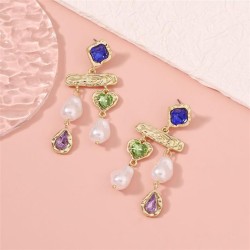  temperament all-Purpose fashion geometry Pearl diamond Earring woman