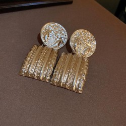 retro Metal Round square silver earrings occidental style exaggerating samll t..