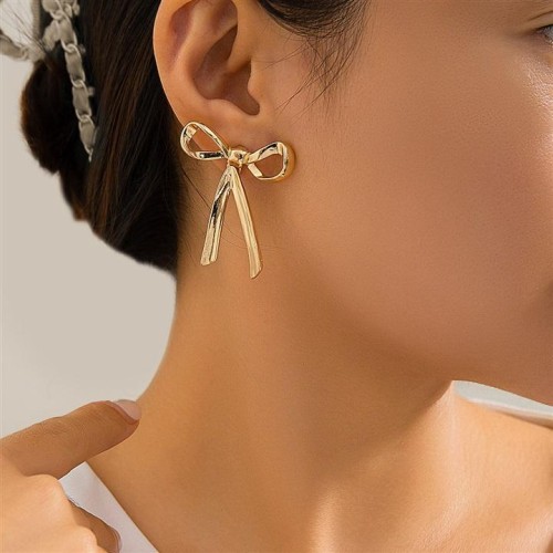 occidental styleowEarring bow ear stud  samll Metal beltins wind Earring woman
