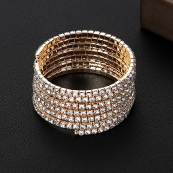  fully-jewelled elasticity bangle more row diamond gold silver claw chain mult..