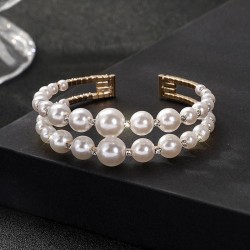 occidental style Double layer diamond bracelet  opening imitate Pearl bangle  ..