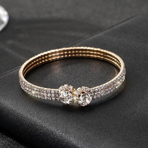  elasticity diamond bangle  gold silver color claw chain opening bride Rhinestone fully-jewelled woman