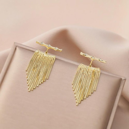 brief gold bamboo long style tassel earrings woman high temperament all-Purpose ear stud Earring