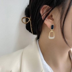 retro geometry Oval Metal earrings Metal textured elegant temperament zircon e..