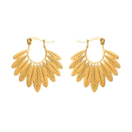 fashion hollow titanium steel earrings occidental style retro palace wind drop leaves sector