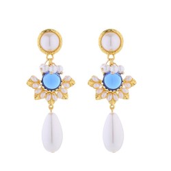 silver earrings high retro ethnic style Earring woman Alloy embed Pearl pendan..