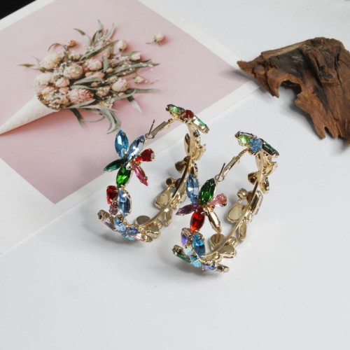 occidental style style exaggerating Rhinestone big circle circle gem flowers earrings Earring womanearrin
