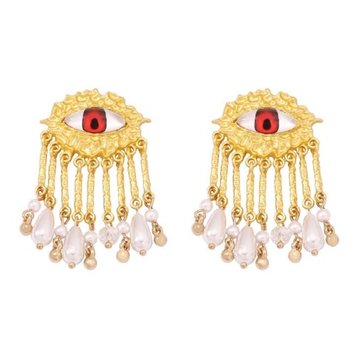 occidental style medium style creative pendant Pearl tassel pattern eyes style lady temperament earrings