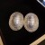 retro samll Metal Pearl Oval silver ear stud high temperament fashion earrings woman