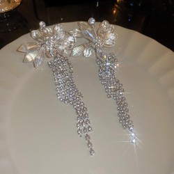 exaggerating diamond crystal flowers tassel silver earrings occidental s