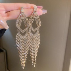 high diamond drop long style tassel silver earrings occidental style personali