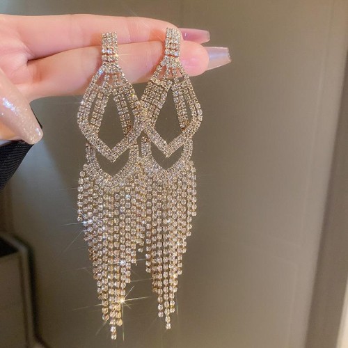 high diamond drop long style tassel silver earrings occidental style personali