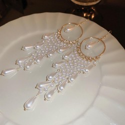 exaggerating zircon circle long style drop Pearl tassel occidental style perso..