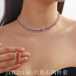 brief all-Purpose fine embed color color zircon necklace earrings two set brid..