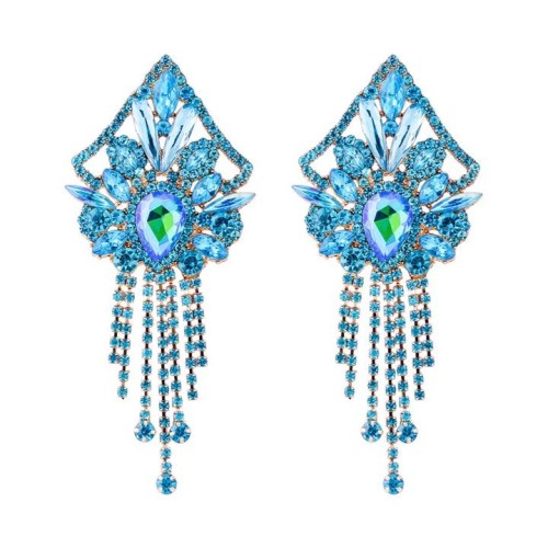 occidental style exaggerating Earring retro personality geometry ear stud fully-jewelled tassel wind earrings wo