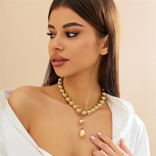occidental style exaggerating beads necklace woman all-Purpose beads Metal textured drop Collar