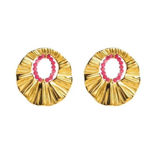 E occidental style stainless steel beads hollow Round earrings  retro ethnic style geometry ear stud
