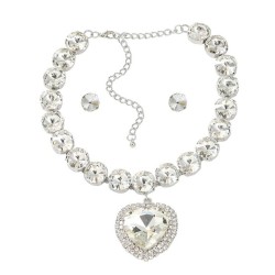 occidental style earrings necklace set woman Round glass diamond ear stud hear..