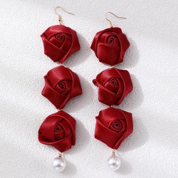 E occidental style fashion woman long style earrings Cloth rose fashion woman