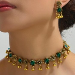  fashion retro flowers flash diamond temperament woman necklace earring woman ..