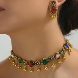  fashion retro flowers flash diamond temperament woman necklace earring woman ..