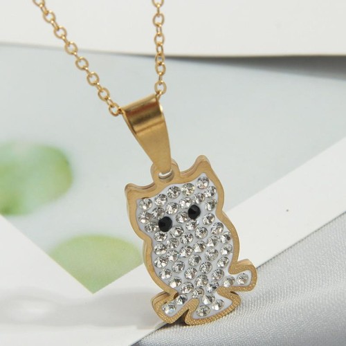 fashion conciseOL stainless steel flash diamond owl personality lady necklace