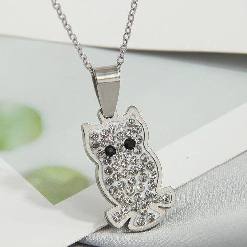 fashion conciseOL stainless steel flash diamond owl personality lady necklace
