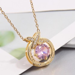Korean style fashionOL concise bronze embed Zirconium personality lady necklac..