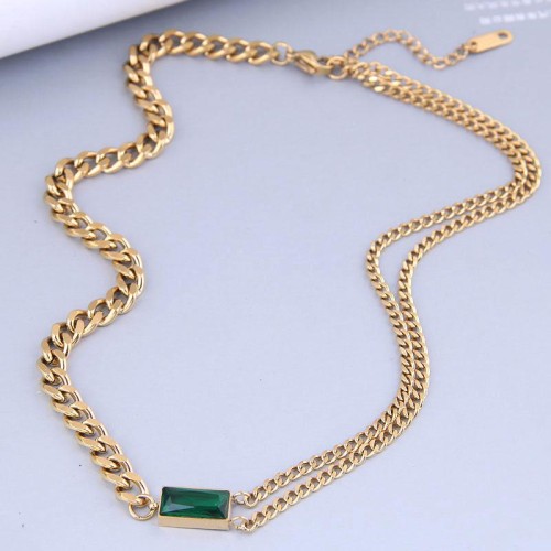fine fashionOL concise Metal chain color gem titanium steel temperament necklace