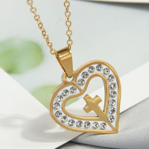 fashion conciseOL stainless steel flash diamond love cross personality lady necklace