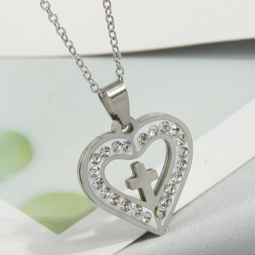fashion conciseOL stainless steel flash diamond love cross personality lady necklace