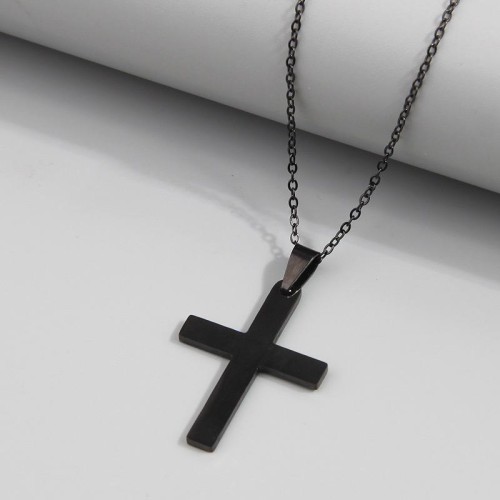 fashion concise black cross stainless steel personality woman necklace
