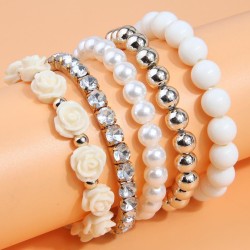 fashion concise mash up flowers flash diamond temperament lady multilayer brac..