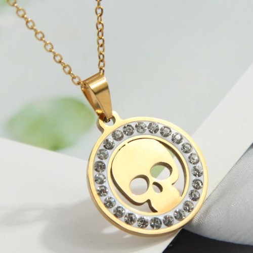 fashion conciseOL stainless steel flash diamond skull personality lady necklace
