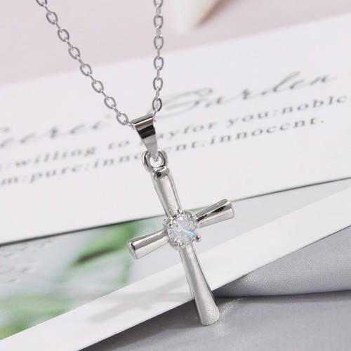 fashion sweetOL bronze cross embed Zirconium personality woman necklace