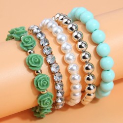 fashion concise mash up flowers flash diamond temperament lady multilayer brac..