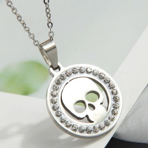 fashion conciseOL stainless steel flash diamond skull personality lady necklace