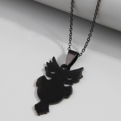 fashion concise black owl stainless steel personality woman necklace